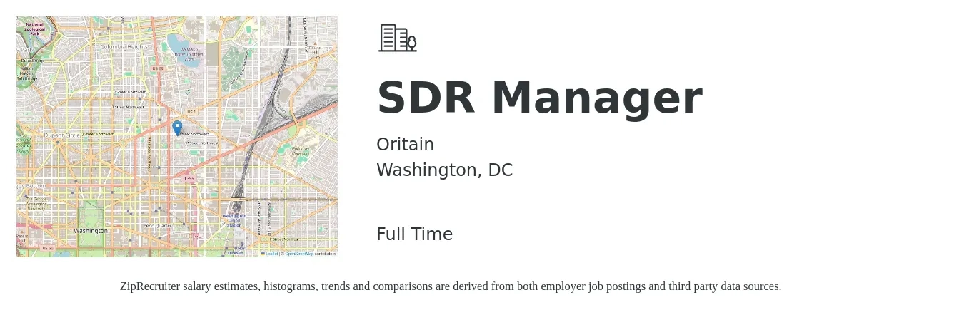 Oritain job posting for a SDR Manager in Washington, DC with a salary of $145 Hourly with a map of Washington location.