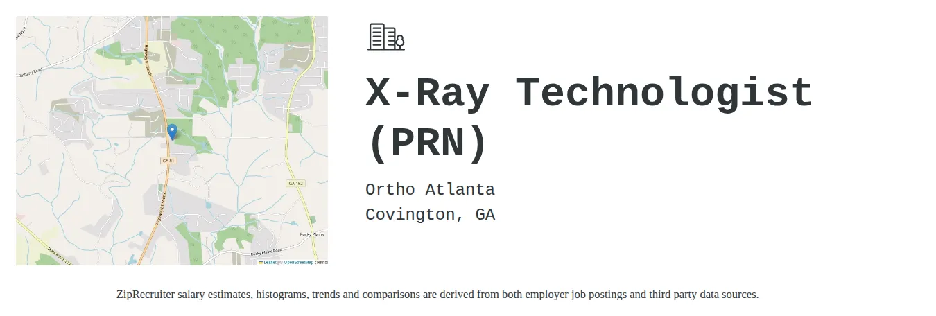 Ortho Atlanta job posting for a X-Ray Technologist (PRN) in Covington, GA with a salary of $1,060 to $1,860 Weekly with a map of Covington location.