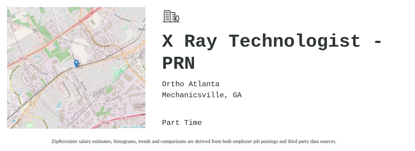 Ortho Atlanta job posting for a X Ray Technologist - PRN in Peachtree City, GA with a salary of $1,160 to $2,030 Weekly with a map of Peachtree City location.
