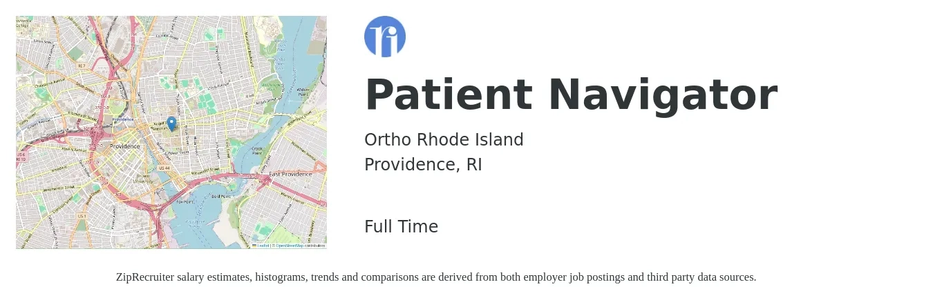 Ortho Rhode Island job posting for a Patient Navigator in Providence, RI with a salary of $20 to $28 Hourly with a map of Providence location.