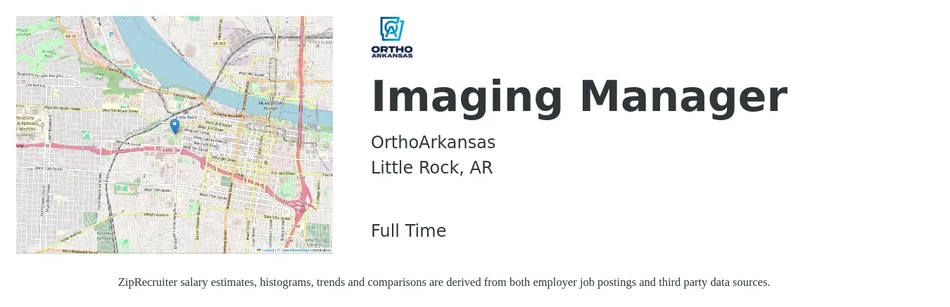 OrthoArkansas job posting for a Imaging Manager in Little Rock, AR with a salary of $32 to $50 Hourly with a map of Little Rock location.