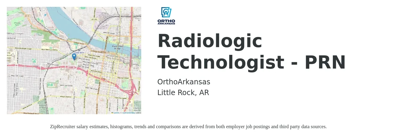 OrthoArkansas job posting for a Radiologic Technologist - PRN in Little Rock, AR with a salary of $980 to $2,040 Weekly with a map of Little Rock location.