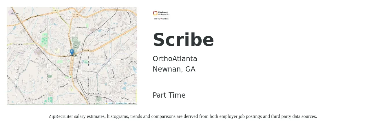 ORTHOATLANTA, LLC job posting for a Scribe in Newnan, GA with a salary of $14 to $19 Hourly with a map of Newnan location.