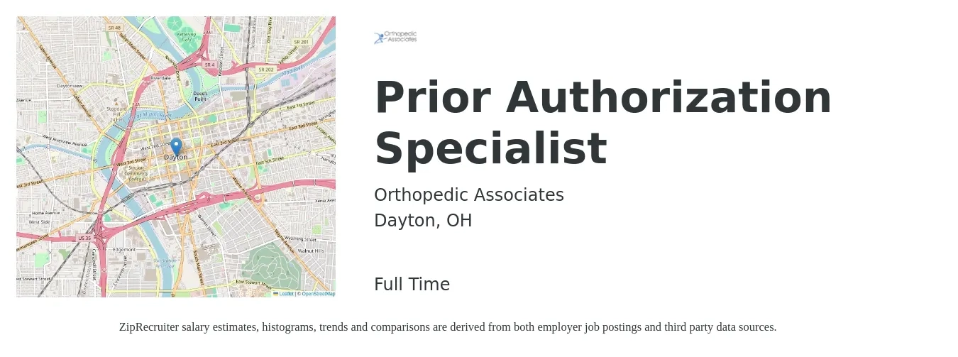 Orthopedic Associates job posting for a Prior Authorization Specialist in Dayton, OH with a salary of $18 to $23 Hourly with a map of Dayton location.