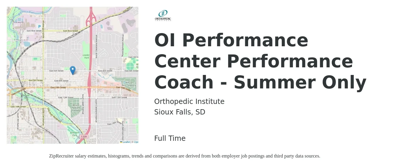 Orthopedic Institute job posting for a OI Performance Center Performance Coach - Summer Only in Sioux Falls, SD with a salary of $18 to $34 Hourly with a map of Sioux Falls location.
