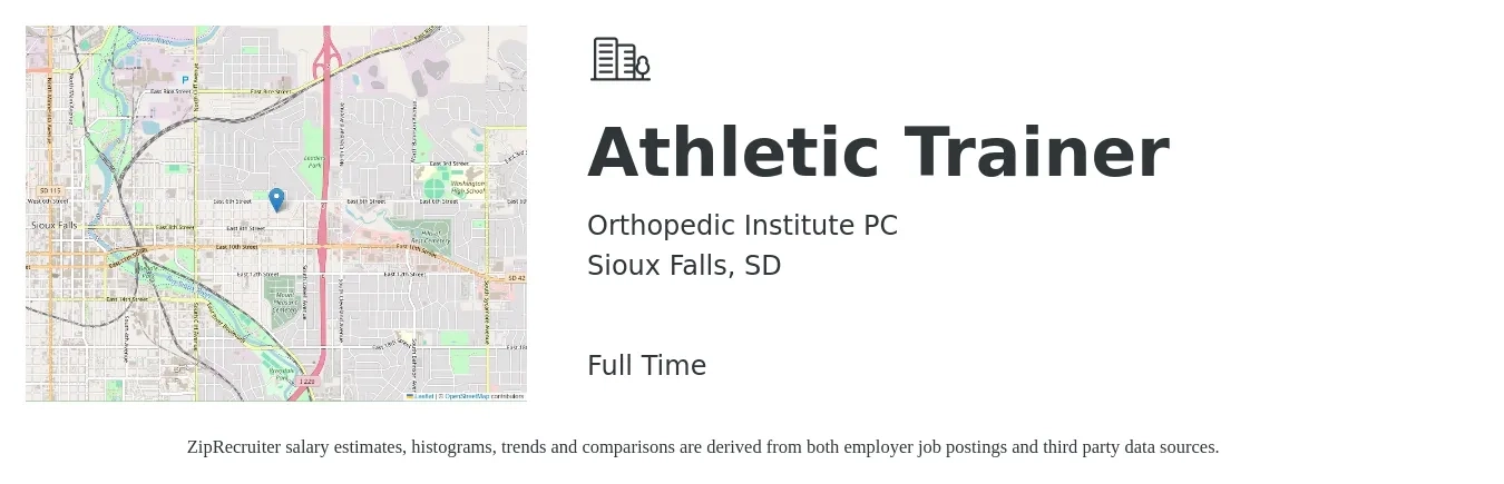 Orthopedic Institute PC job posting for a Athletic Trainer in Sioux Falls, SD with a salary of $22 to $30 Hourly with a map of Sioux Falls location.