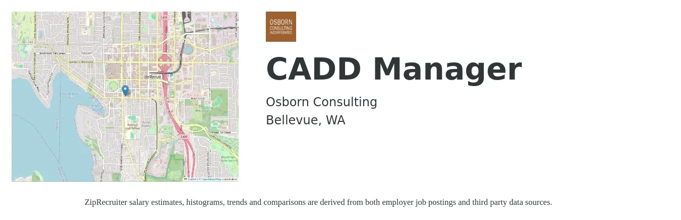 Osborn Consulting job posting for a CADD Manager in Bellevue, WA with a salary of $85,000 to $116,000 Yearly with a map of Bellevue location.