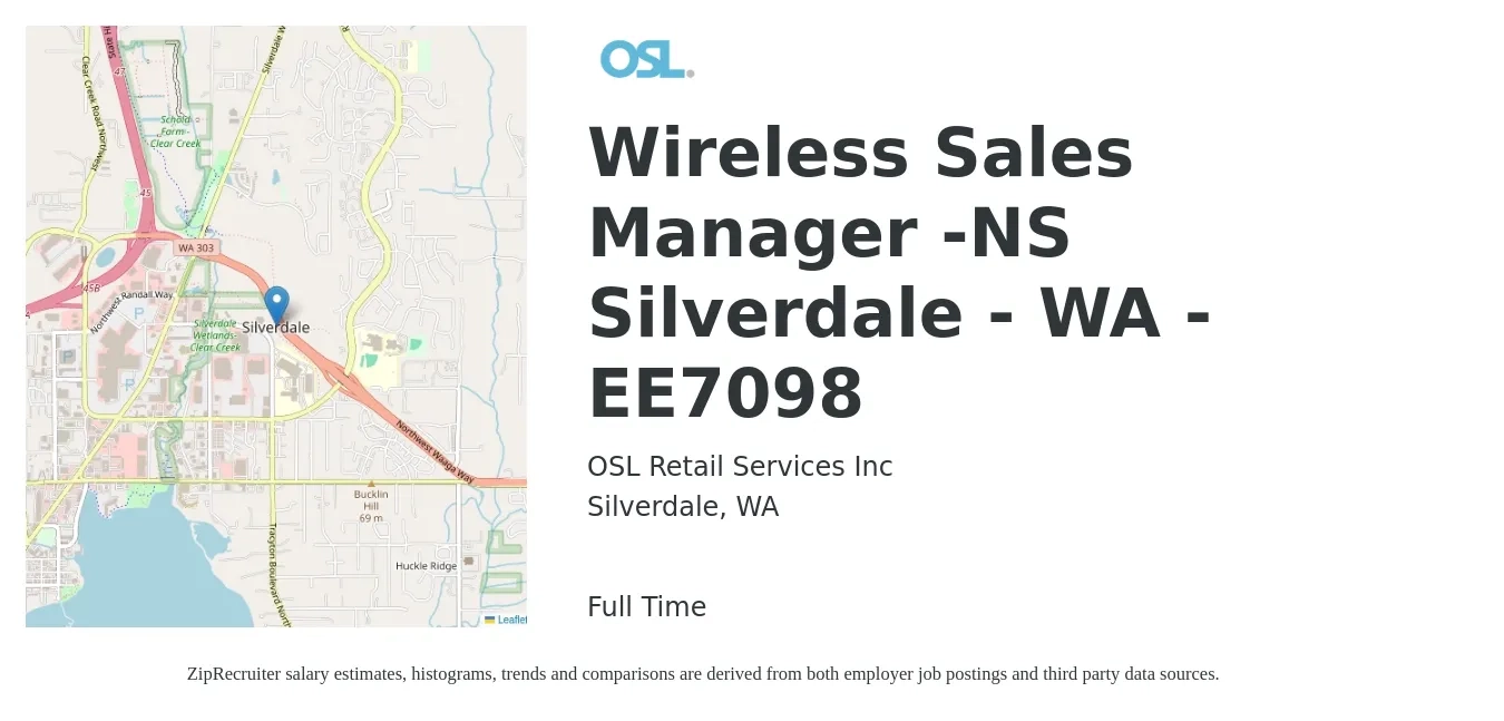 OSL Retail Services Inc job posting for a Wireless Sales Manager -NS Silverdale - WA -EE7098 in Silverdale, WA with a salary of $18 to $21 Hourly with a map of Silverdale location.