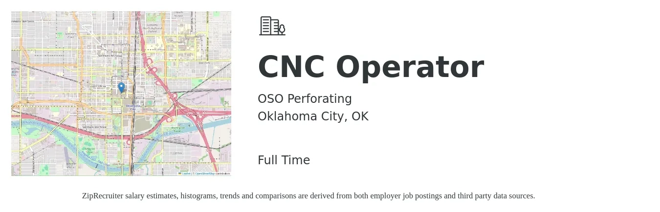 OSO Perforating job posting for a CNC Operator in Oklahoma City, OK with a salary of $19 to $26 Hourly with a map of Oklahoma City location.