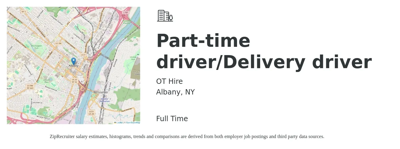 OT Hire job posting for a Part-time driver/Delivery driver in Albany, NY with a salary of $17 to $21 Hourly with a map of Albany location.
