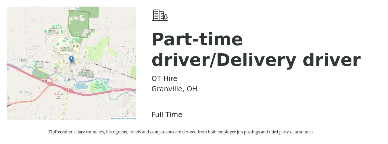 OT Hire job posting for a Part-time driver/Delivery driver in Granville, OH with a salary of $16 to $20 Hourly with a map of Granville location.