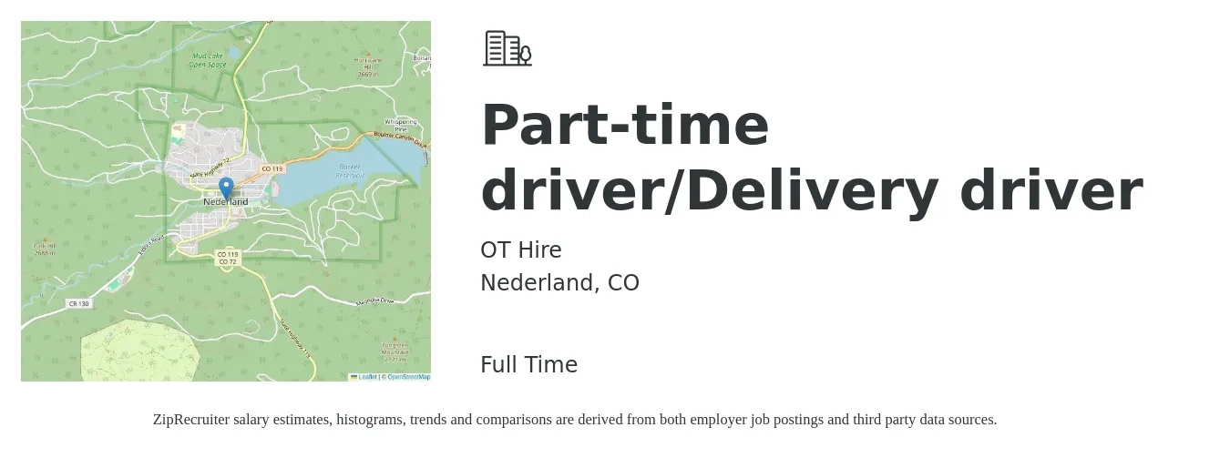 OT Hire job posting for a Part-time driver/Delivery driver in Nederland, CO with a salary of $19 to $24 Hourly with a map of Nederland location.