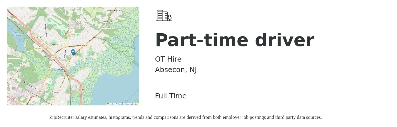 OT Hire job posting for a Part-time driver in Absecon, NJ with a salary of $14 to $20 Hourly with a map of Absecon location.