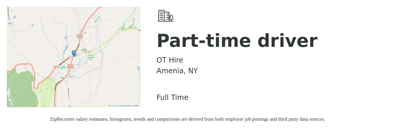 OT Hire job posting for a Part-time driver in Amenia, NY with a salary of $16 to $22 Hourly with a map of Amenia location.