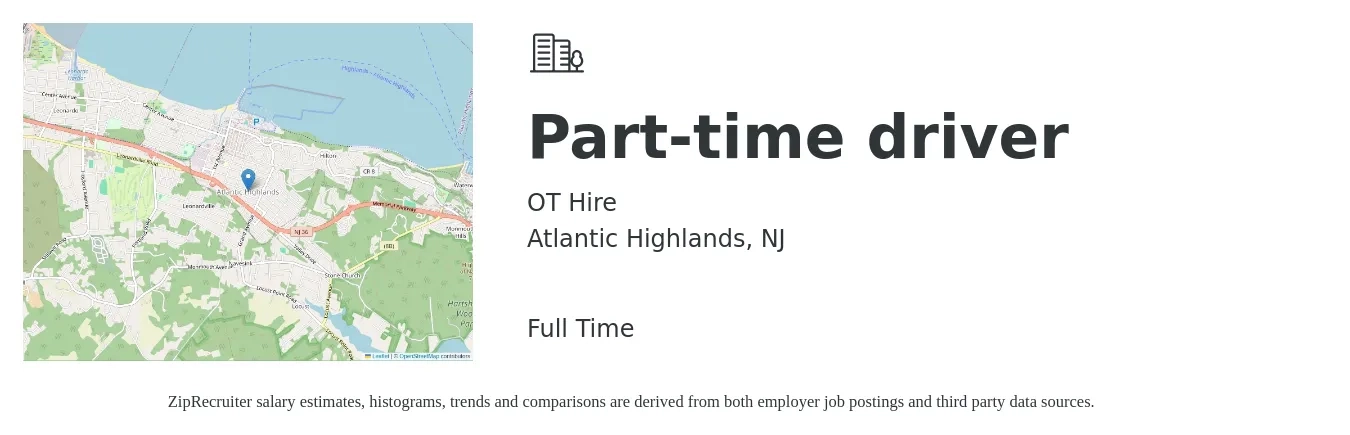 OT Hire job posting for a Part-time driver in Atlantic Highlands, NJ with a salary of $16 to $22 Hourly with a map of Atlantic Highlands location.
