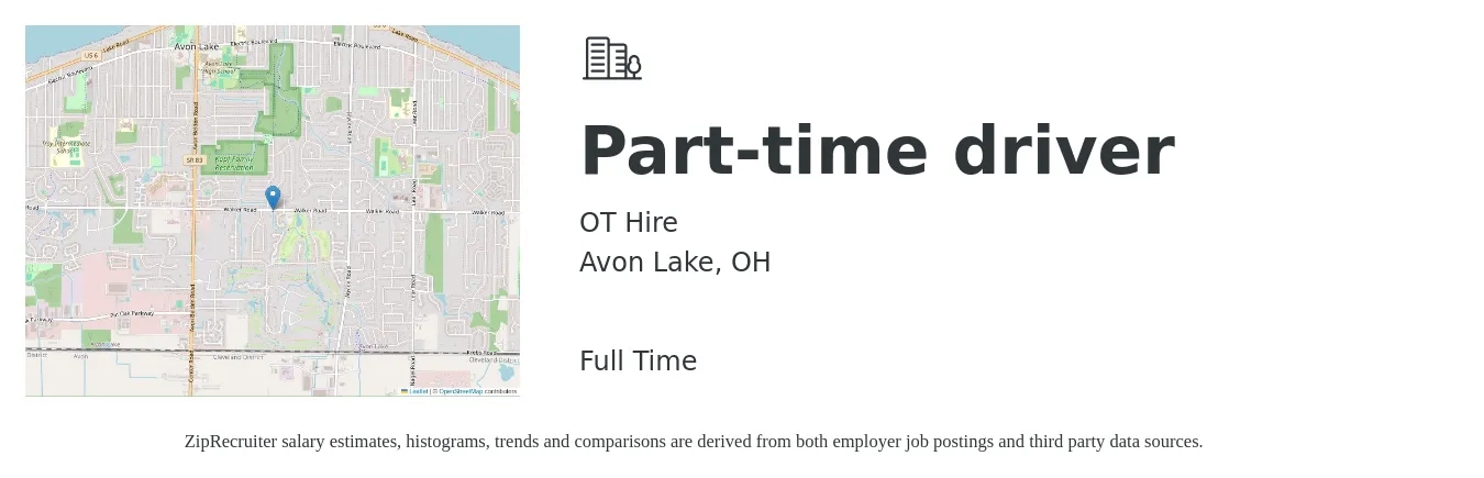 OT Hire job posting for a Part-time driver in Avon Lake, OH with a salary of $14 to $19 Hourly with a map of Avon Lake location.