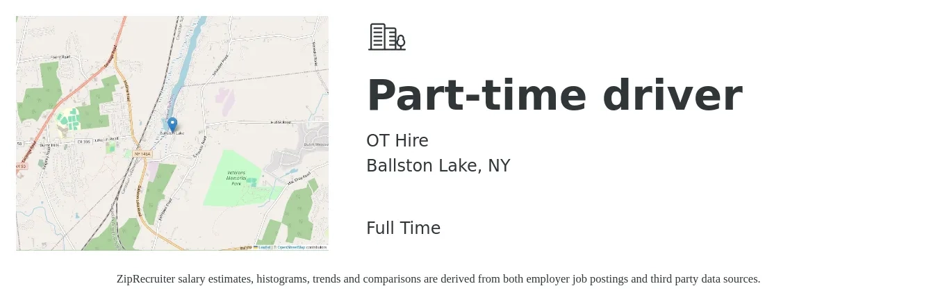 OT Hire job posting for a Part-time driver in Ballston Lake, NY with a salary of $16 to $22 Hourly with a map of Ballston Lake location.