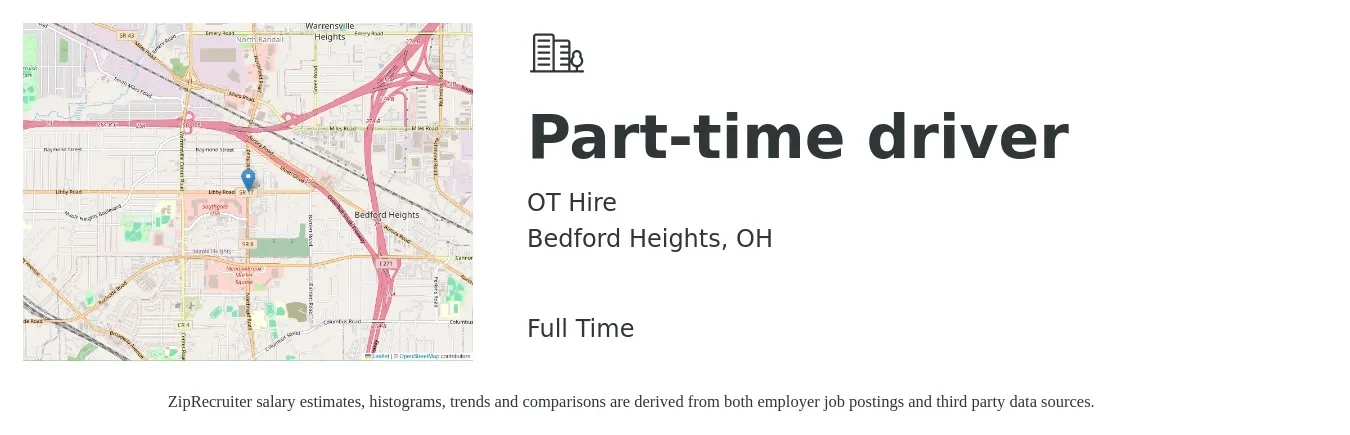 OT Hire job posting for a Part-time driver in Bedford Heights, OH with a salary of $14 to $20 Hourly with a map of Bedford Heights location.