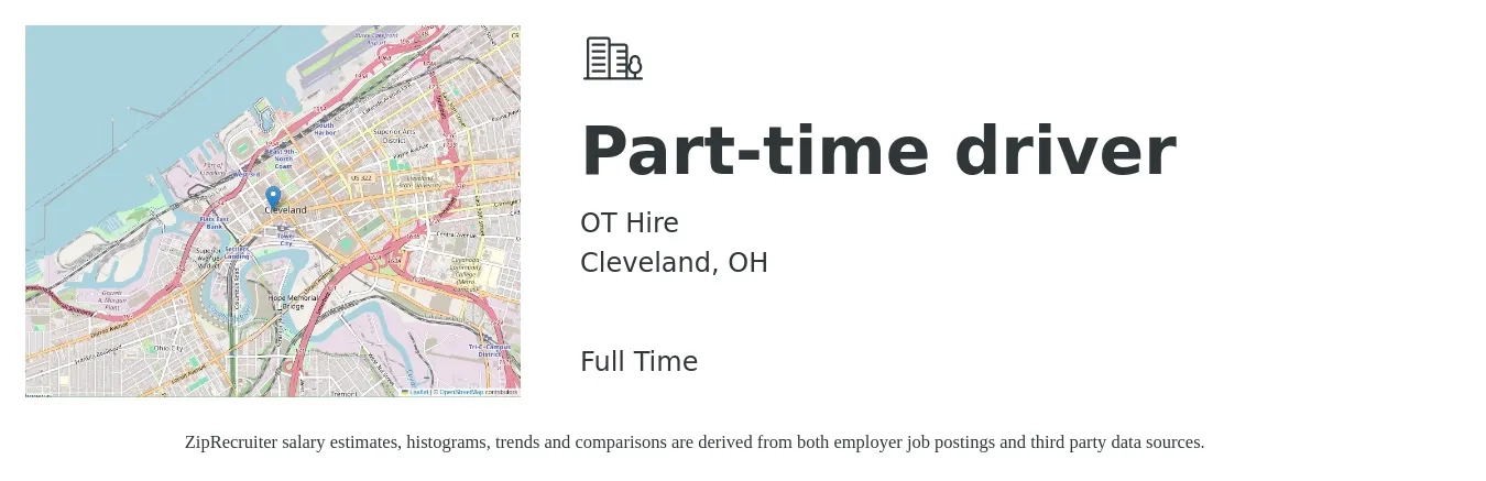 OT Hire job posting for a Part-time driver in Cleveland, OH with a salary of $14 to $20 Hourly with a map of Cleveland location.