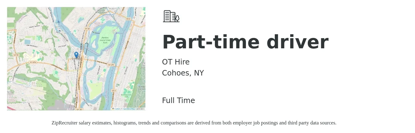 OT Hire job posting for a Part-time driver in Cohoes, NY with a salary of $15 to $20 Hourly with a map of Cohoes location.