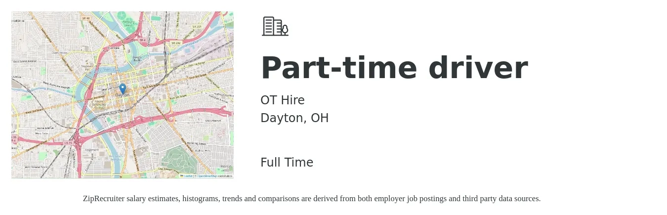 OT Hire job posting for a Part-time driver in Dayton, OH with a salary of $14 to $20 Hourly with a map of Dayton location.