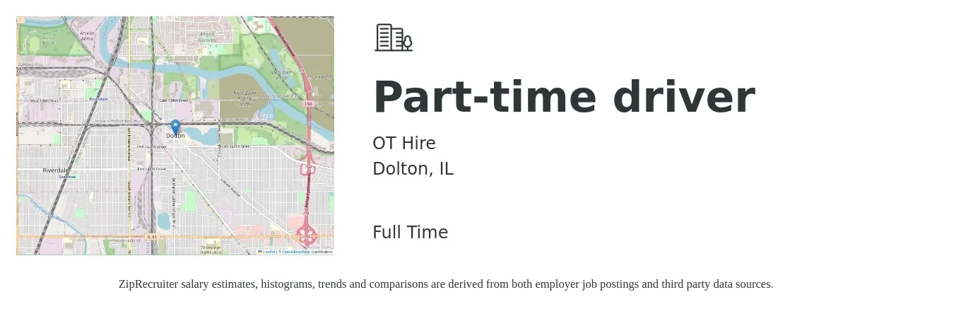 OT Hire job posting for a Part-time driver in Dolton, IL with a salary of $14 to $20 Hourly with a map of Dolton location.