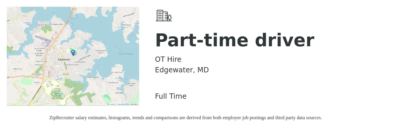 OT Hire job posting for a Part-time driver in Edgewater, MD with a salary of $14 to $20 Hourly with a map of Edgewater location.