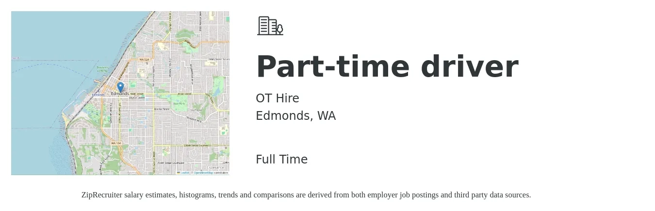 OT Hire job posting for a Part-time driver in Edmonds, WA with a salary of $16 to $23 Hourly with a map of Edmonds location.