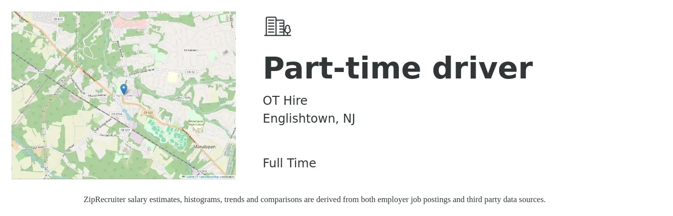 OT Hire job posting for a Part-time driver in Englishtown, NJ with a salary of $16 to $22 Hourly with a map of Englishtown location.