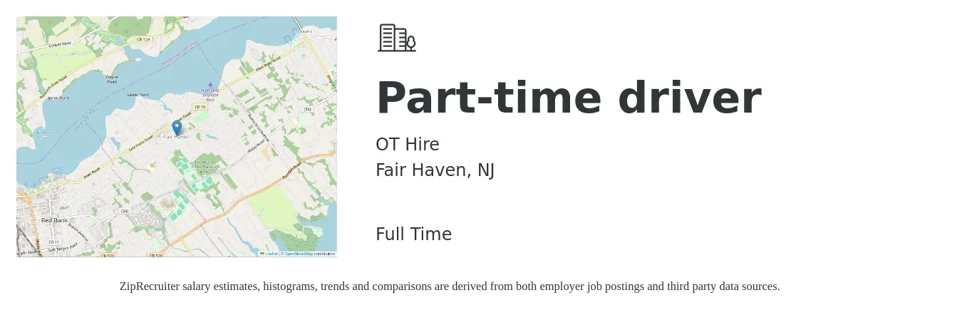 OT Hire job posting for a Part-time driver in Fair Haven, NJ with a salary of $16 to $22 Hourly with a map of Fair Haven location.