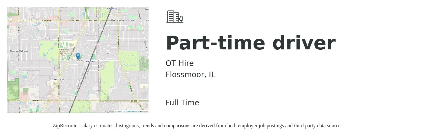 OT Hire job posting for a Part-time driver in Flossmoor, IL with a salary of $14 to $20 Hourly with a map of Flossmoor location.