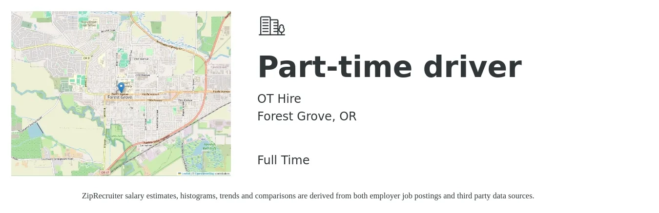 OT Hire job posting for a Part-time driver in Forest Grove, OR with a salary of $16 to $22 Hourly with a map of Forest Grove location.