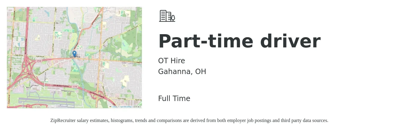 OT Hire job posting for a Part-time driver in Gahanna, OH with a salary of $14 to $20 Hourly with a map of Gahanna location.