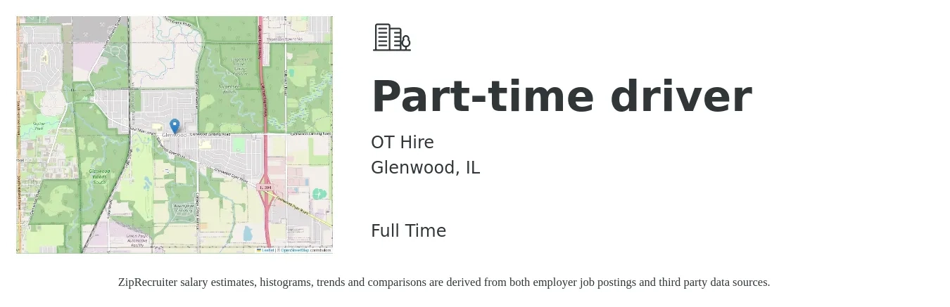 OT Hire job posting for a Part-time driver in Glenwood, IL with a salary of $14 to $20 Hourly with a map of Glenwood location.
