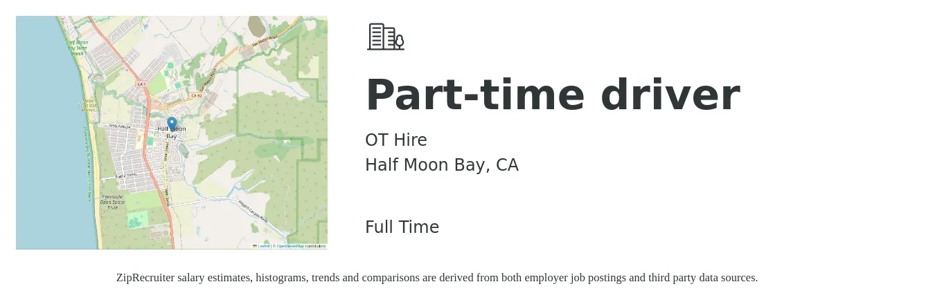 OT Hire job posting for a Part-time driver in Half Moon Bay, CA with a salary of $17 to $24 Hourly with a map of Half Moon Bay location.