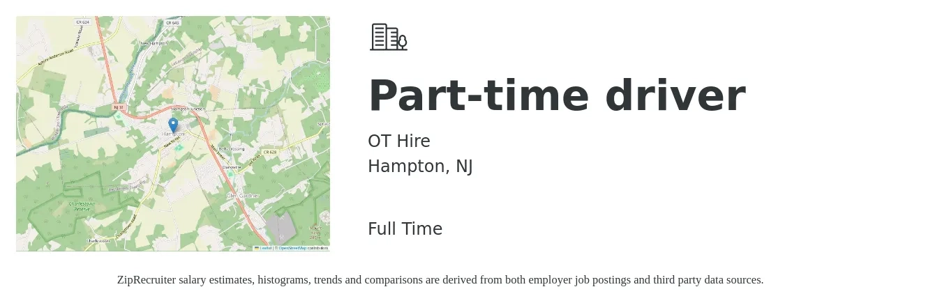 OT Hire job posting for a Part-time driver in Hampton, NJ with a salary of $15 to $21 Hourly with a map of Hampton location.