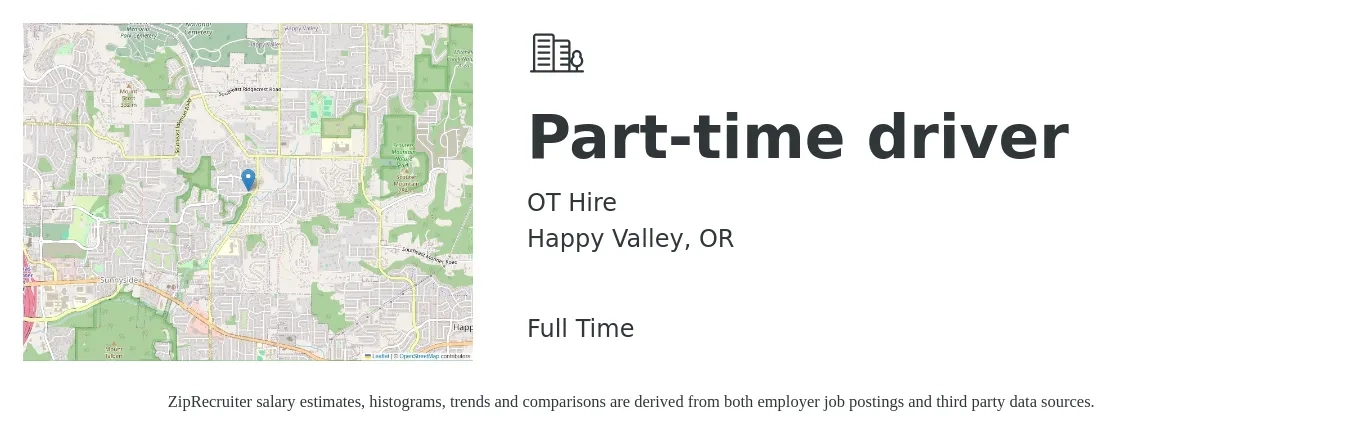 OT Hire job posting for a Part-time driver in Happy Valley, OR with a salary of $16 to $22 Hourly with a map of Happy Valley location.