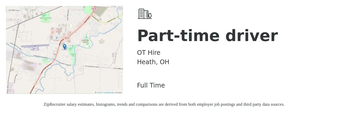OT Hire job posting for a Part-time driver in Heath, OH with a salary of $14 to $19 Hourly with a map of Heath location.