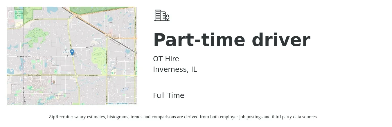OT Hire job posting for a Part-time driver in Inverness, IL with a salary of $15 to $21 Hourly with a map of Inverness location.