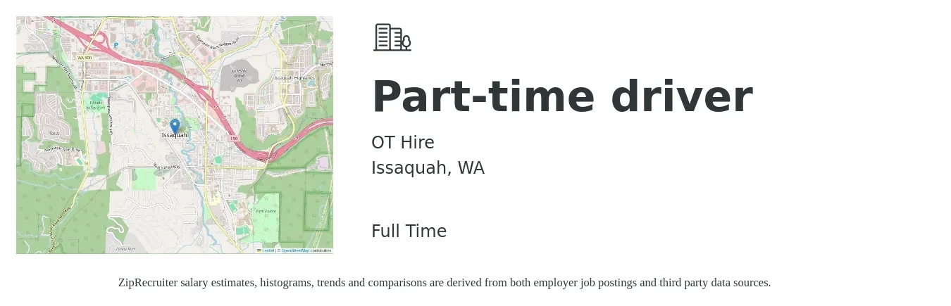 OT Hire job posting for a Part-time driver in Issaquah, WA with a salary of $17 to $24 Hourly with a map of Issaquah location.