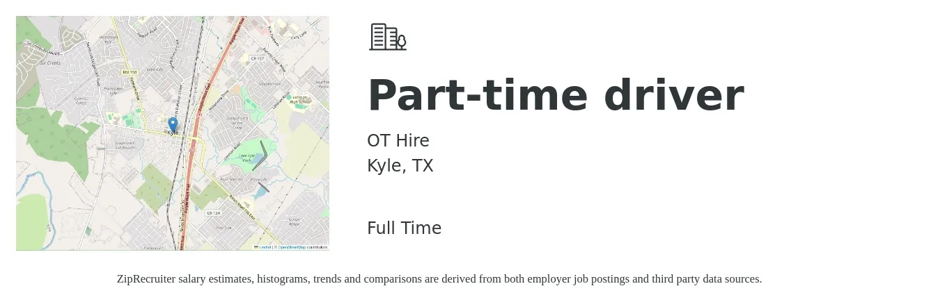 OT Hire job posting for a Part-time driver in Kyle, TX with a salary of $14 to $20 Hourly with a map of Kyle location.