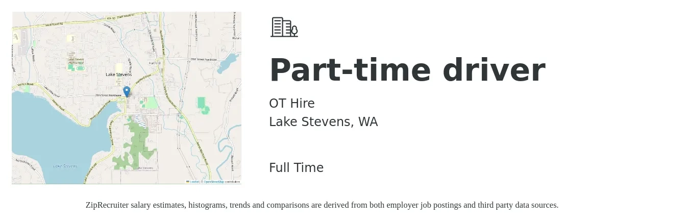 OT Hire job posting for a Part-time driver in Lake Stevens, WA with a salary of $16 to $23 Hourly with a map of Lake Stevens location.