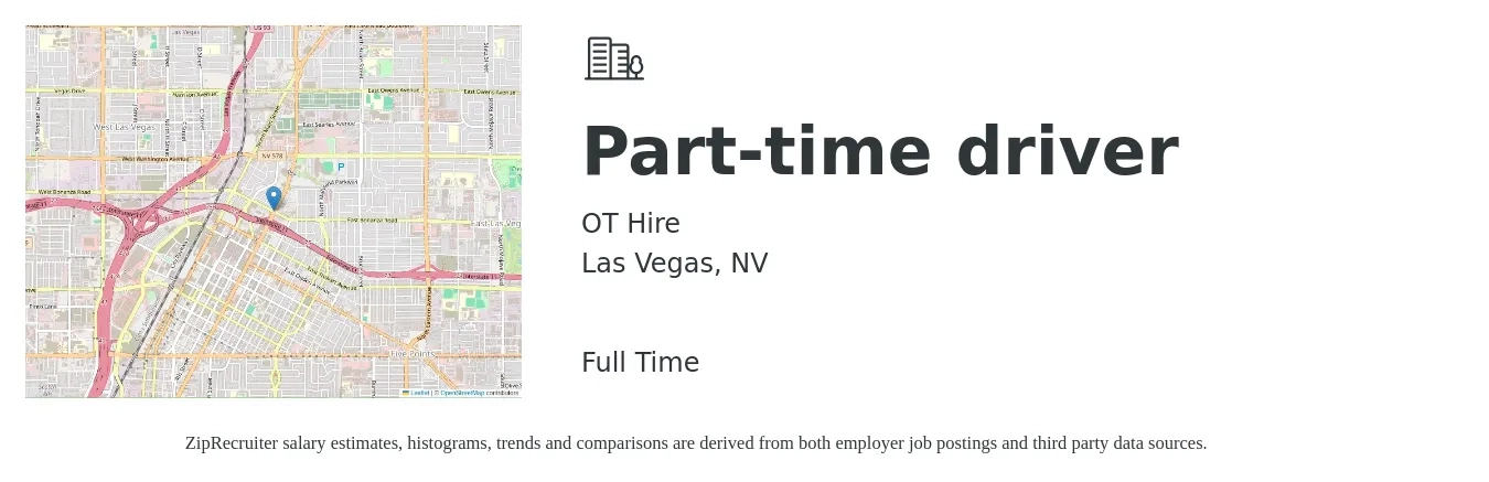 OT Hire job posting for a Part-time driver in Las Vegas, NV with a salary of $14 to $20 Hourly with a map of Las Vegas location.