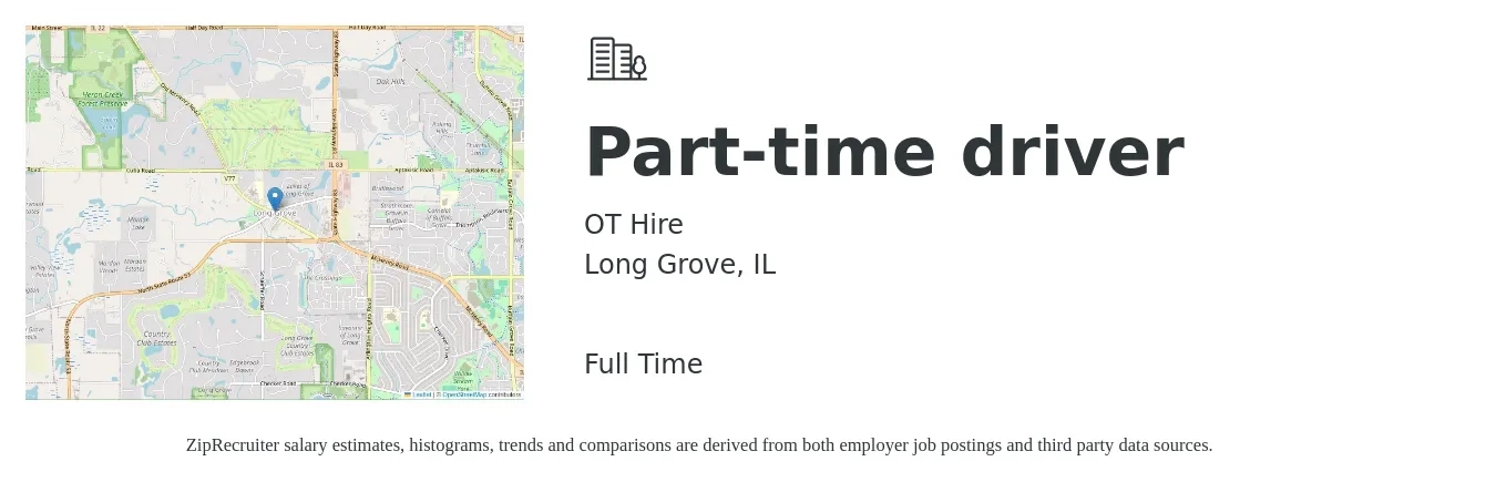 OT Hire job posting for a Part-time driver in Long Grove, IL with a salary of $16 to $22 Hourly with a map of Long Grove location.