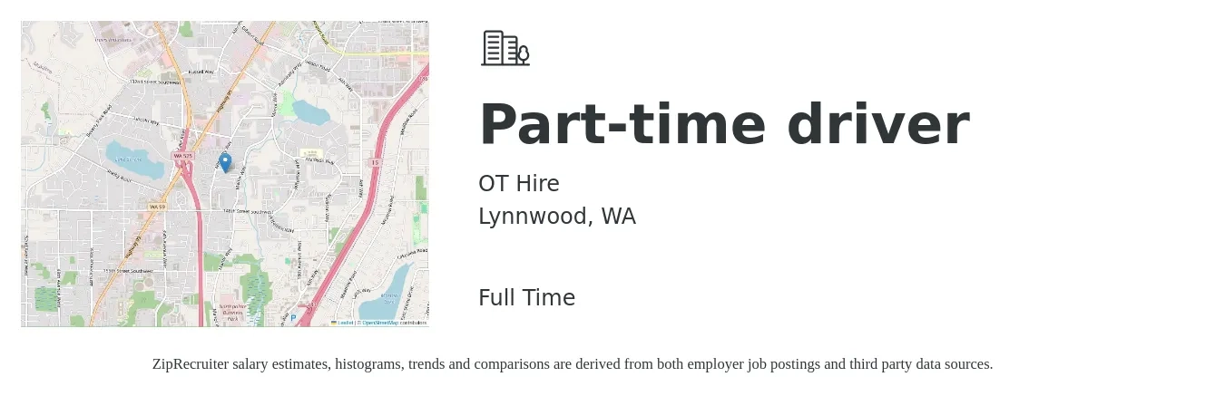 OT Hire job posting for a Part-time driver in Lynnwood, WA with a salary of $16 to $23 Hourly with a map of Lynnwood location.