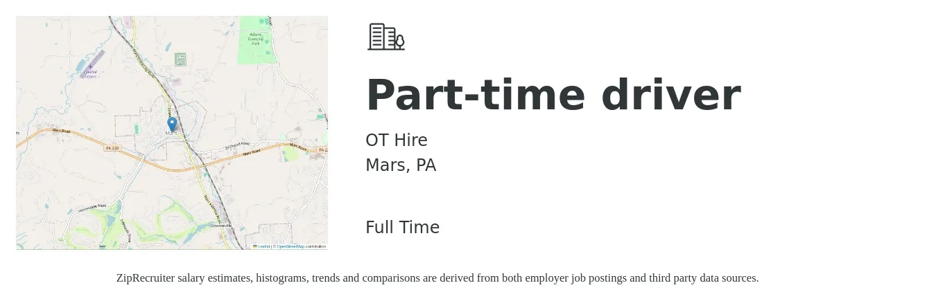OT Hire job posting for a Part-time driver in Mars, PA with a salary of $14 to $20 Hourly with a map of Mars location.