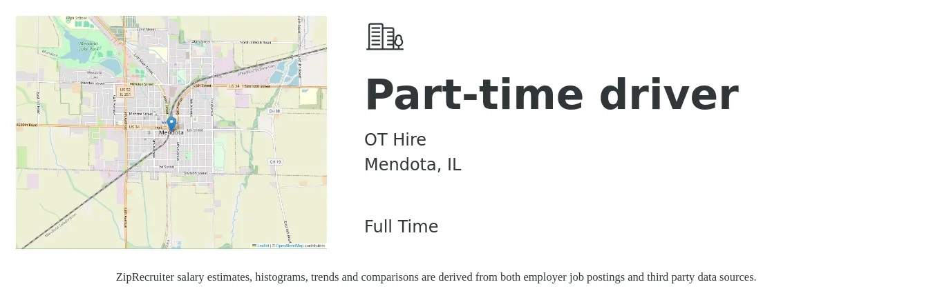 OT Hire job posting for a Part-time driver in Mendota, IL with a salary of $14 to $20 Hourly with a map of Mendota location.