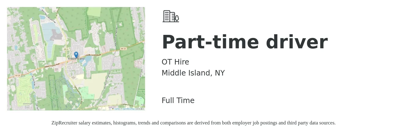 OT Hire job posting for a Part-time driver in Middle Island, NY with a salary of $16 to $22 Hourly with a map of Middle Island location.