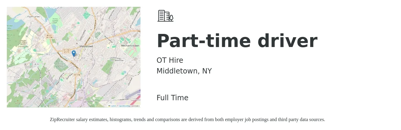 OT Hire job posting for a Part-time driver in Middletown, NY with a salary of $15 to $21 Hourly with a map of Middletown location.
