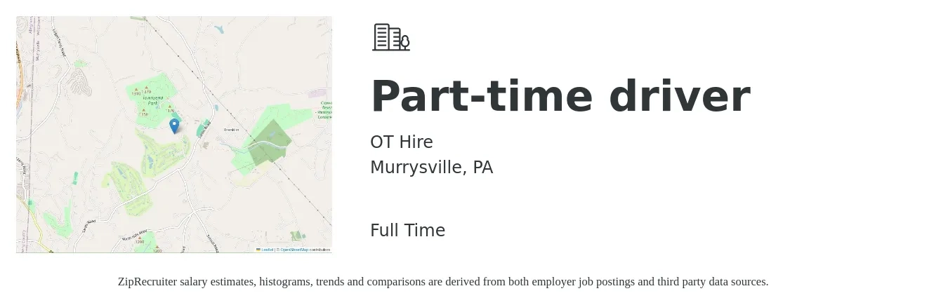 OT Hire job posting for a Part-time driver in Murrysville, PA with a salary of $14 to $20 Hourly with a map of Murrysville location.